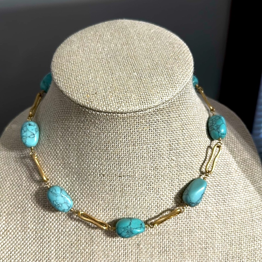 NWT Robert Lee Morris Semi-Precious Turquoise Stone Beaded Collart Necklace